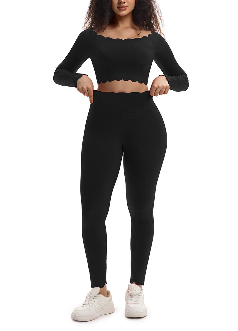 SCALLOP-EDGED LONG YOGA SET(MMS3022) <Bundle>