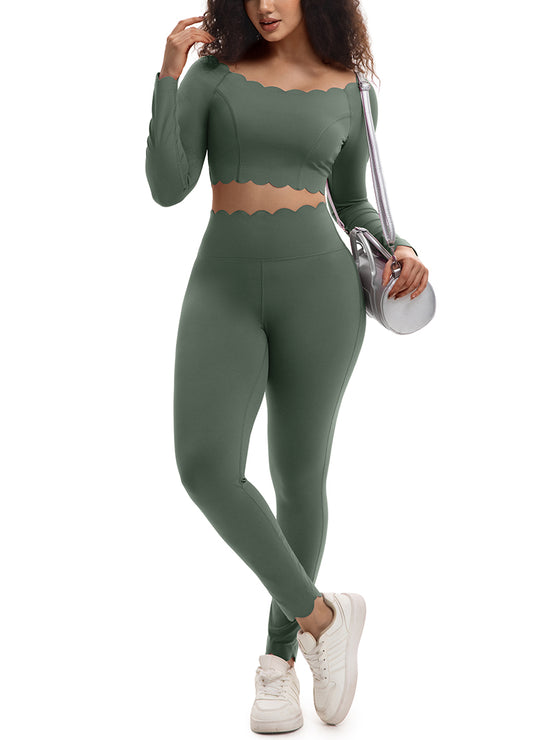 SCALLOP-EDGED LONG YOGA SET(MMS3022) <Bundle>