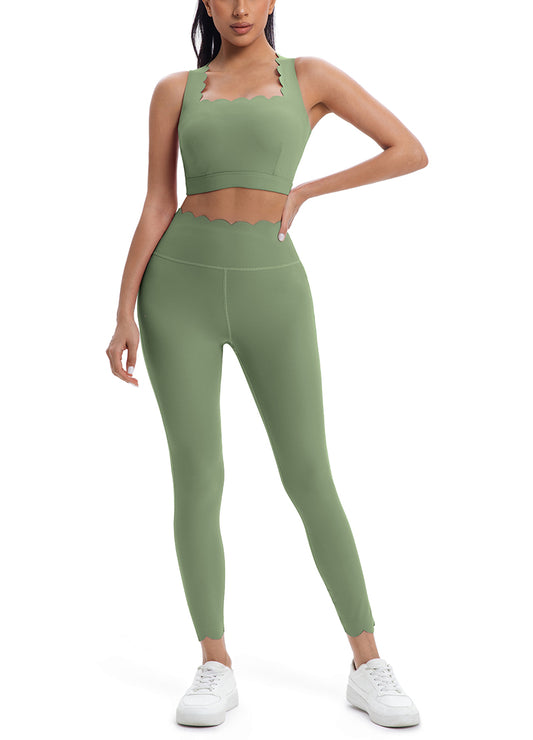 SCALLOP-EDGED SLEEVELESS LONGPANTS YOGA SET(MMS5015) <Bundle>