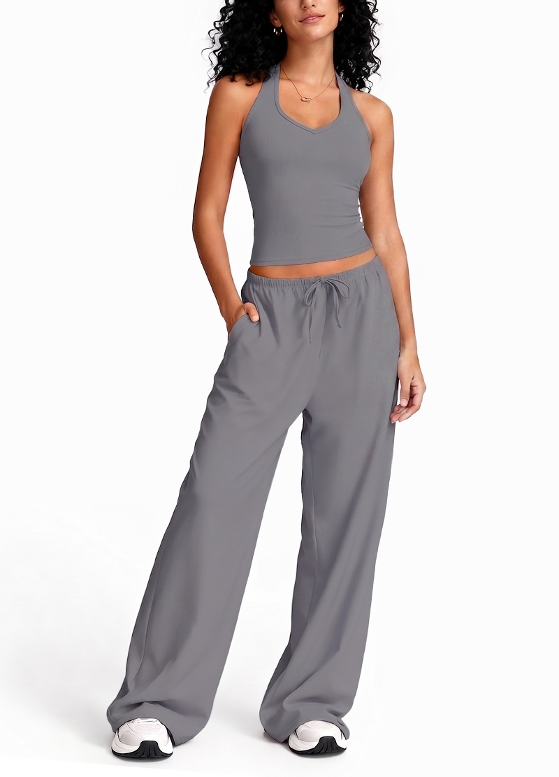I-BACK HALTER NECK & WIDE-LEG PANTS SET(MMS5018) <Bundle>