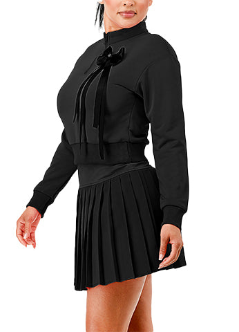 PLEATED SKIRT HALF ZIP UP SET WITH RIBBON(MMS8022) <Bundle>