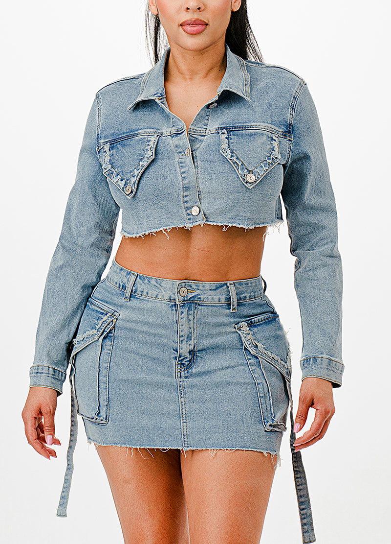 DENIM CARGO SKIRT SET(MMS8031) <Bundle>