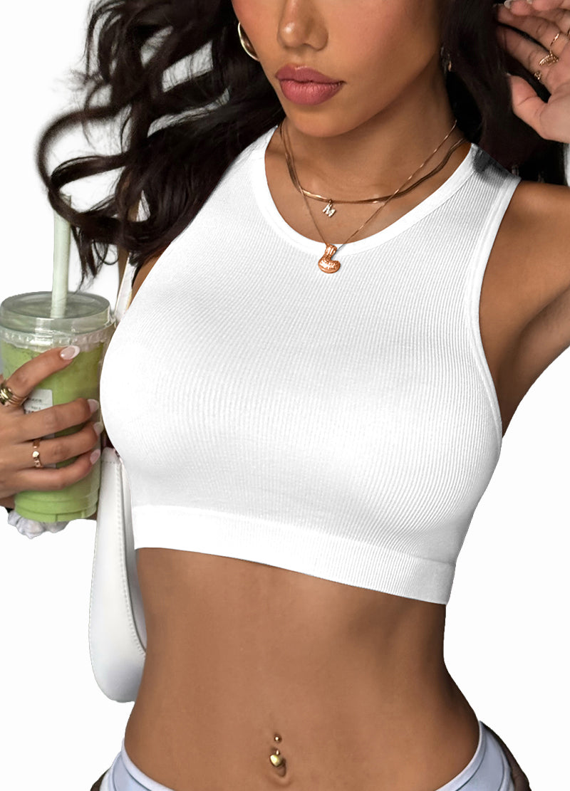 SLIM-FIT SEAMLESS RIBBED SLEEVELESS CROP TOP(MMT1008) <Bundle>