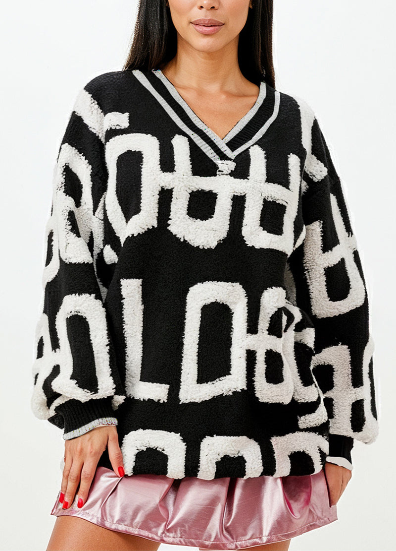 V-NECK TWO-TONE EMBOSSED SWEATER(MMT7004) <Bundle>