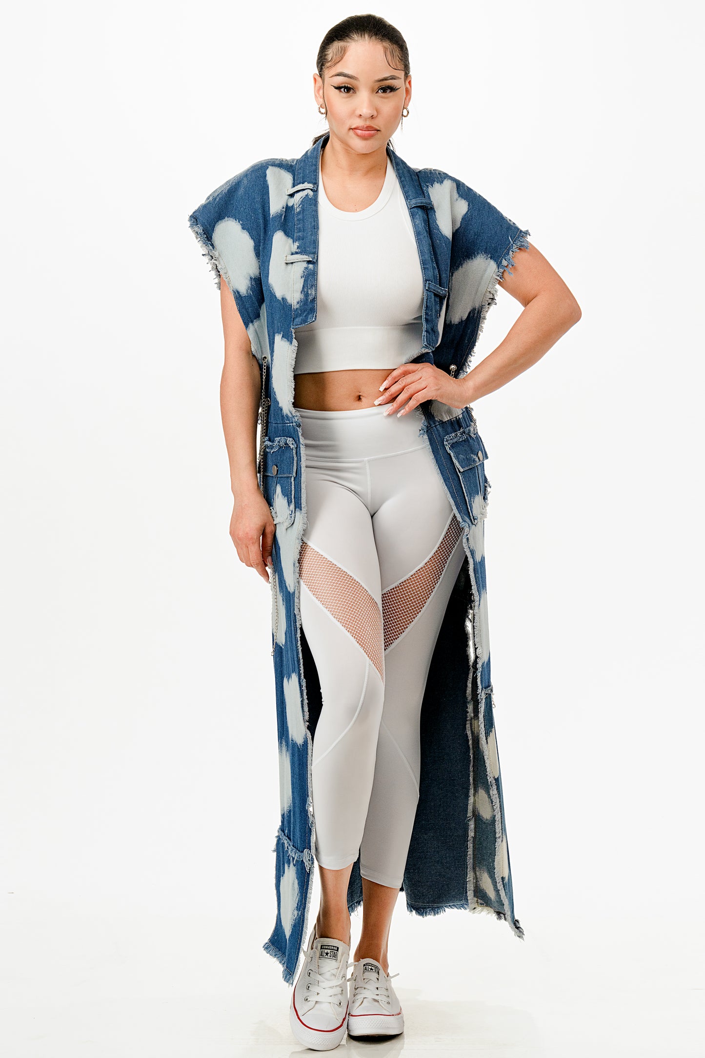 PATCHWORK SLEEVELESS CARDIGAN DENIM JACKET(MMO1004) <Bundle>