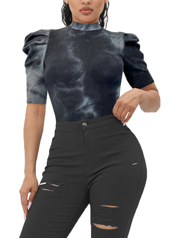 ELBOW PLEAT PUFF SLEEVE MOCK NECK TOP(TB7116) <Bundle>
