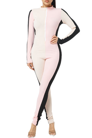 3COLOR BLOCK MOCK HALF ZIP UP JUMPSUIT(D1904) <Bundle>
