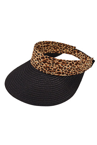 FAUX STRAW VISOR WITH LEOPARD BAND(H3108) <Bundle>