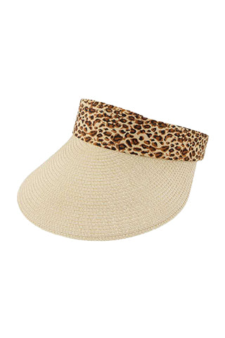 FAUX STRAW VISOR WITH LEOPARD BAND(H3108) <Bundle>
