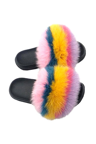 FOX FUR COLOR STRIPE SLIPPER-B(H6) <Bundle>