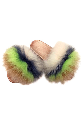 FOX FUR COLOR STRIPE SLIPPER-A(HH6) <Bundle>