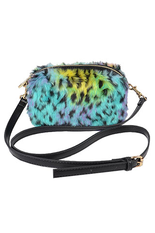 Multi Color Leo Faux Fur Cross Body Bag 8W*4H*3D(HPC3342) <Bundle>