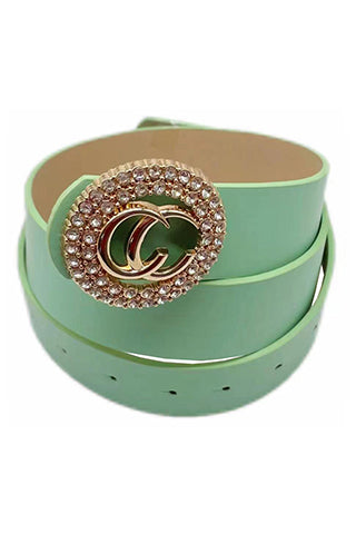 PU+GOLD/CLEAR BUCKLE BELT 45"(L)*1.18"(W)(MA0248) <Bundle>
