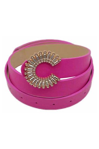 PU+GOLD/CLEAR BUCKLE BELT  45"(L)*1.3"(W)(MA0249) <Bundle>