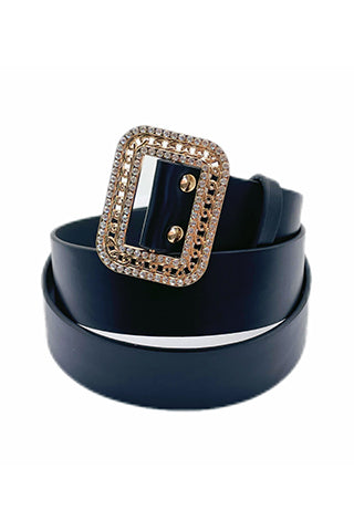 PU/CLEAR STONE ACCENTED BUCKLE BELT  45"L*1.38" W(MA0252GD) <Bundle>