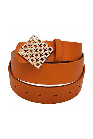 PU SQUARE CLUSTER RHINESTONE BELT L 43" x W 1.38"(MA0254) <Bundle>