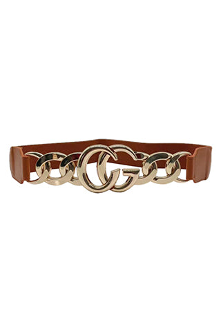 PU/METAL ACCENTED BUCKLE ELASTIC BELT  2.5" W(MA0256GD) <Bundle>