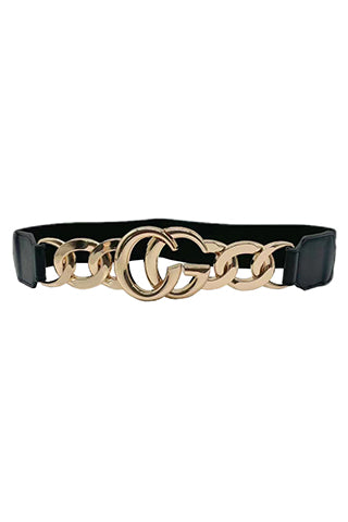 PU/METAL ACCENTED BUCKLE ELASTIC BELT  2.5" W(MA0256GD) <Bundle>