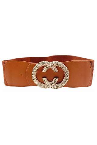 PU GOLD TEXTURE ELASTIC BELT W 2.95"(MA0257) <Bundle>