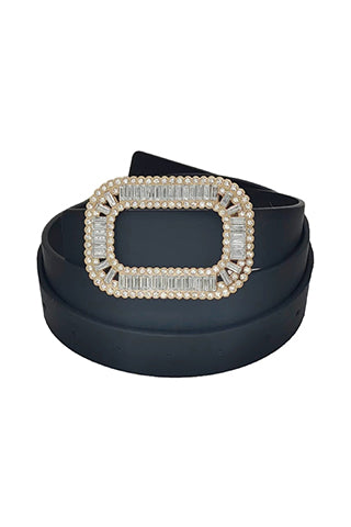 PU BAGUETTE STONE BUCKLE BELT L 43" x W 1.1"(MA0273) <Bundle>