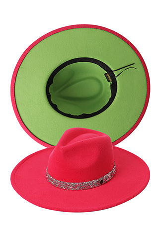 FEDORA HAT WITH STONE CHAIN BRIM 9.5CM(MMA3004) <Bundle>