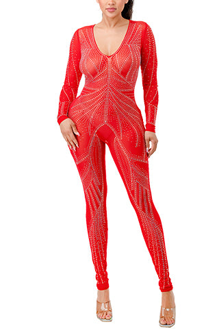 MESH RHINESTONE JUMPSUIT(MMJ1006) <Bundle>