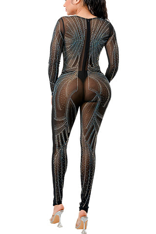 MESH RHINESTONE JUMPSUIT(MMJ1006) <Bundle>