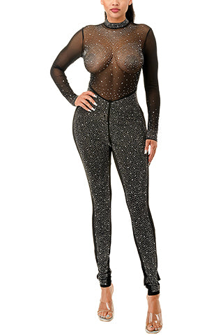 LONG SLEEVE SEE THROUGH MESH CLUB PARTY JUMPSUIT(MMJ1015) <Bundle>