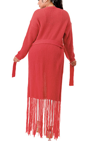 KNIT FRINGE LONG CARDIGAN WITH BELT(MMO1002) <Bundle>