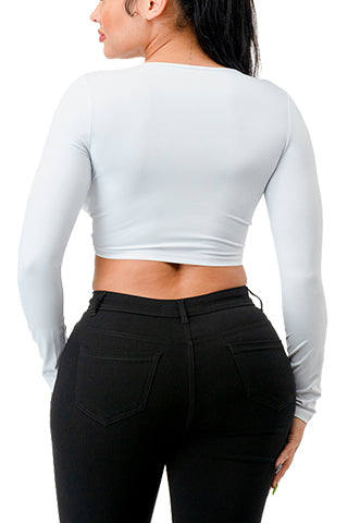 TIE UP LONG SLEEVE CROP TOP(MMT1012) <Bundle>