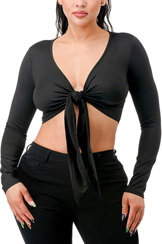 TIE UP LONG SLEEVE CROP TOP(MMT1012) <Bundle>