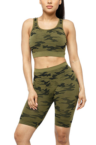 SEAMLESS CAMO CROP TANKTOP&SHORT SET(ST1091) <Bundle>