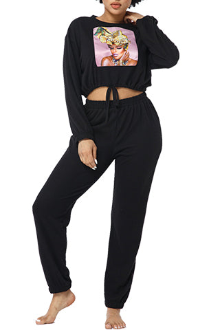 PATCH TIED CROP & JOGGER SET(ST1326) <Bundle>