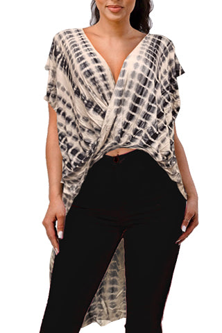 TIE DYE PRINT SURPLICE CROCHET BACK(TRS1838) <Bundle>