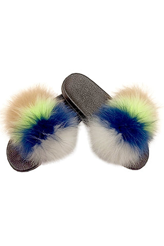 FOX FUR COLOR STRIPE SLIPPER-A(V7) <Bundle>